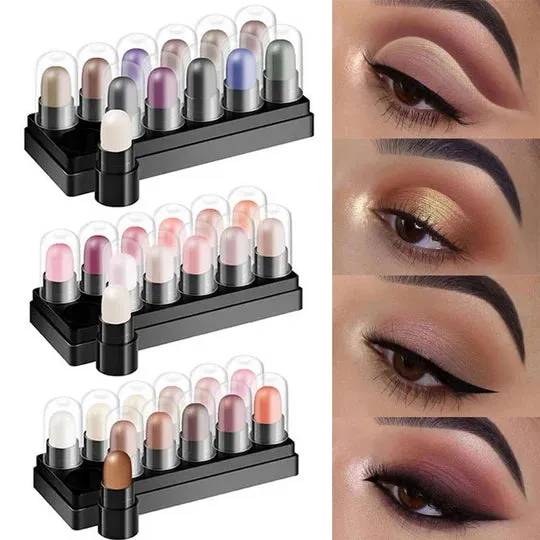 Long Lasting Waterproof 12-Color Glitter Shimmer Eye Shadow Pen Set